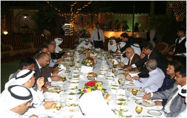 A SUMPTOUS DINNER: Founder and Chairman of ETE Group, Sheikh Ali Bu-Khamsin ( far end table ) , alongside with the top management officials have heartily shared the sumptuous dinner. A SUMPTOUS DINNER: Founder and Chairman of ETE Group, Sheikh Ali Bu-Khamsin ( far end table ) , alongside with the top management officials have heartily shared the sumptuous dinner.